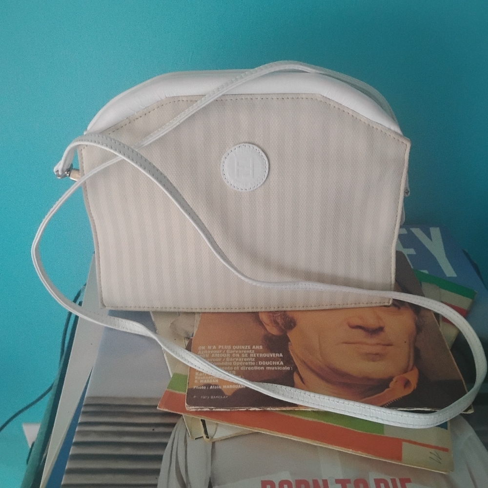 Fendi Vintage Aged White / Cream /Gray Stripped Crosbody